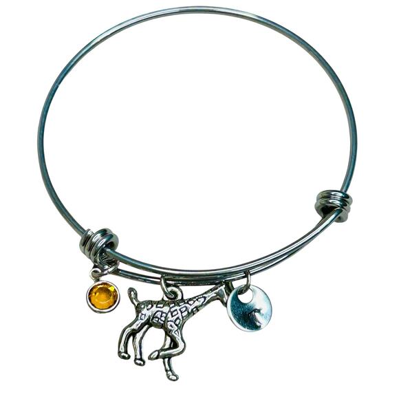 Giraffe Monogram Letter T Charms Silver Tone Adjustable Bangle - Picture 2 of 2